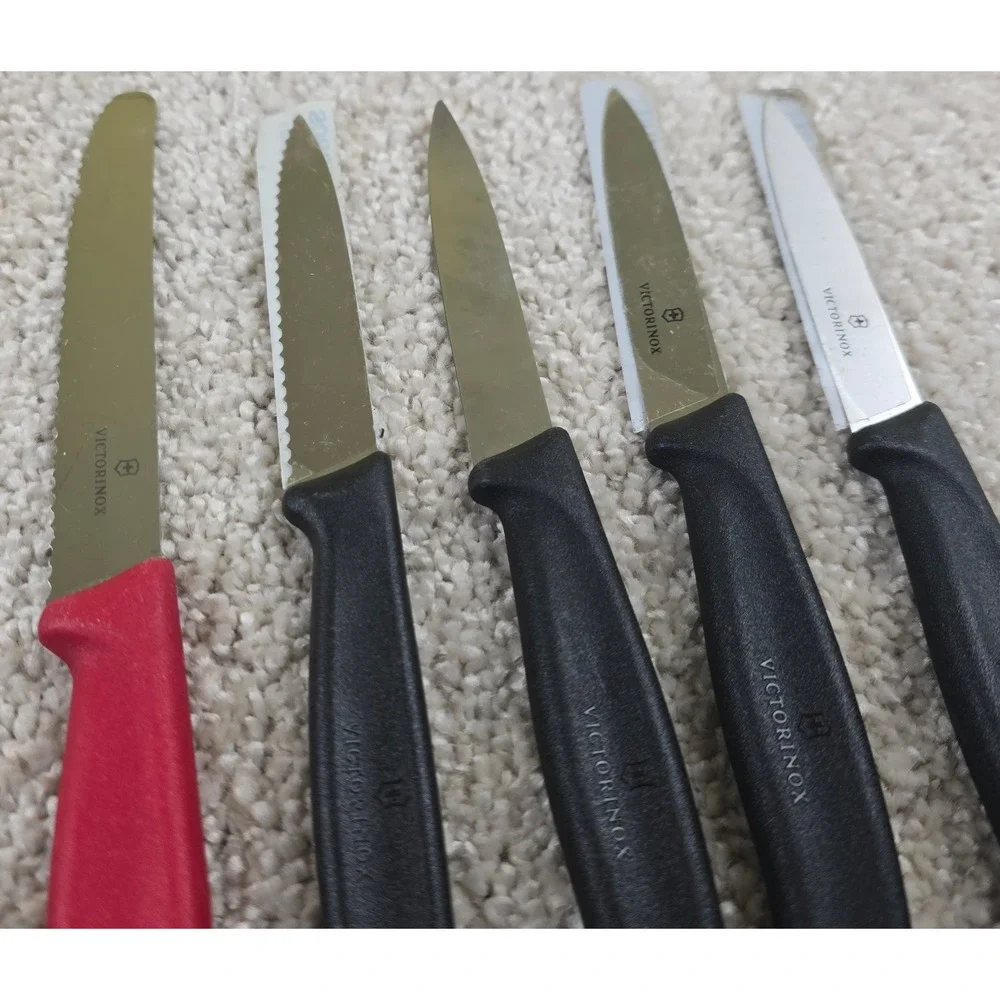 Victorinox Swiss Made Kitchen Knife Set 10pc Paring Serrated Fillet Black Red